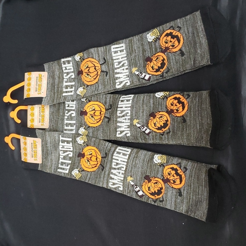 Basic Resources NWT Set of 3 Boo! Collection "Let's get Smashed" Pumpkin Socks
